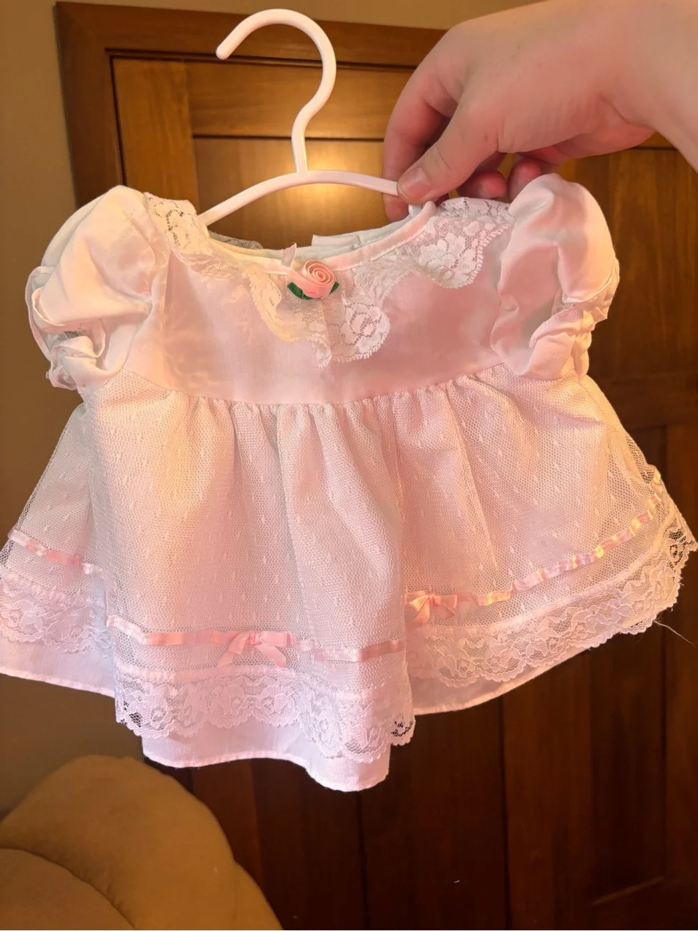 Vintage Allison Ann Pink Lace Party Dress | Heirloom Baby Dress | 0–3M
